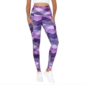 ODODOS High Waist Yoga Capris Pockets Tummy Control Size 2XL Purple Blue